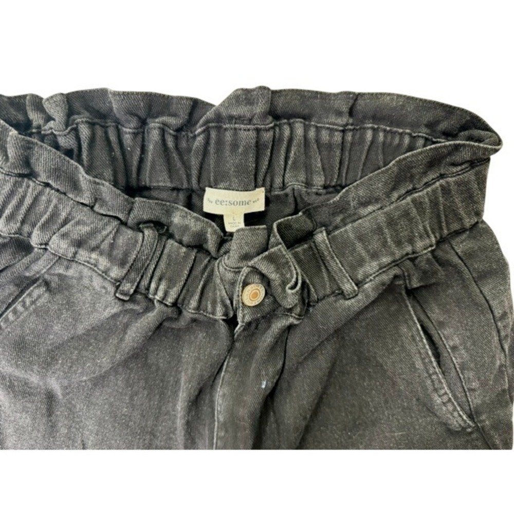 EE:Some Womens High Waist Paperbag Elastic Waist Jeans Black Size L